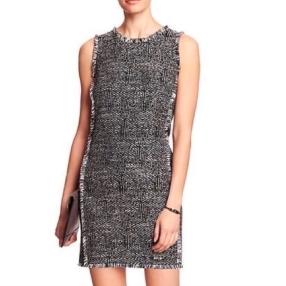 Banana Republic Black & White Tweed Sleeveless Shift Mini Dress - Picture 1 of 13